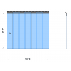 Rideau à lanières en PVC, lamelles 200 x 2 mm transparentes, hauteur 2,25 m, largeur 1,05 m (0,80 m), acier inoxydable