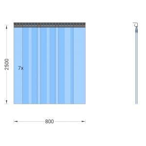 Rideau à lanières en PVC, lamelles 200 x 2 mm transparentes, hauteur 2,50 m, largeur 1,05 m (0,80 m), acier inoxydable