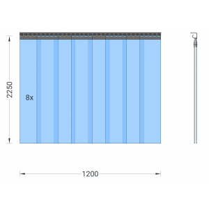 Rideau à lanières en PVC, lamelles 200 x 2 mm transparentes, hauteur 2,25 m, largeur 1,20 m (0,90 m), acier inoxydable