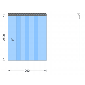 Rideau à lanières en PVC, lamelles 300 x 3 mm transparentes, hauteur 2,50 m, largeur 1,00 m (0,90 m), galvanisé