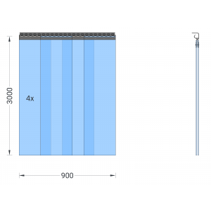 Rideau à lanières en PVC, lamelles 300 x 3 mm transparentes, hauteur 3,00 m, largeur 1,00 m (0,90 m), galvanisé