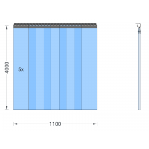 Rideau à lanières en PVC, lamelles 300 x 3 mm transparentes, hauteur 4,00 m, largeur 1,25 m (1,10 m), galvanisé