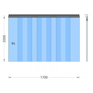 Rideau à lanières en PVC, lamelles 300 x 3 mm transparentes, hauteur 2,00 m, largeur 2,00 m (1,70 m), galvanisé