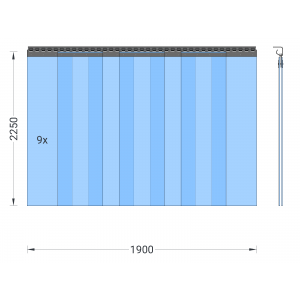 Rideau à lanières en PVC, lamelles 300 x 3 mm transparentes, hauteur 2,25 m, largeur 2,25 m (1,90 m), galvanisé